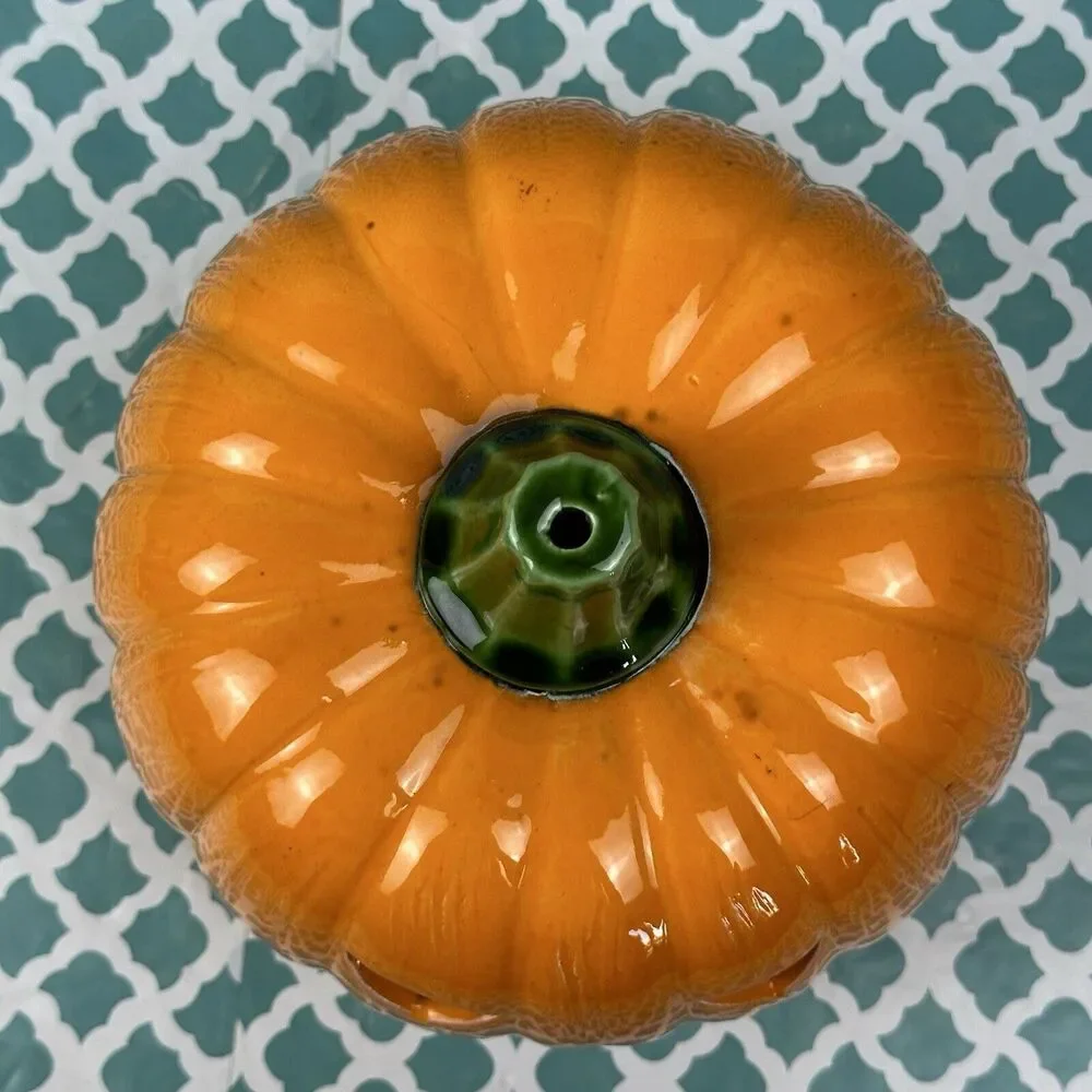 Halloween Ceramic‎ Pumpkin Jack O Lantern Candle Cover Topper Luminary